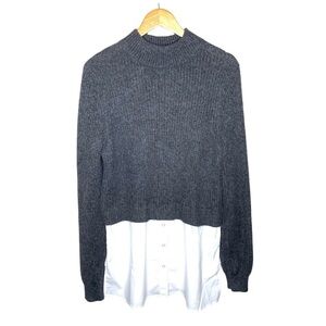 H by Halston Mock Layer Mixed Media Sweater Shirt Large